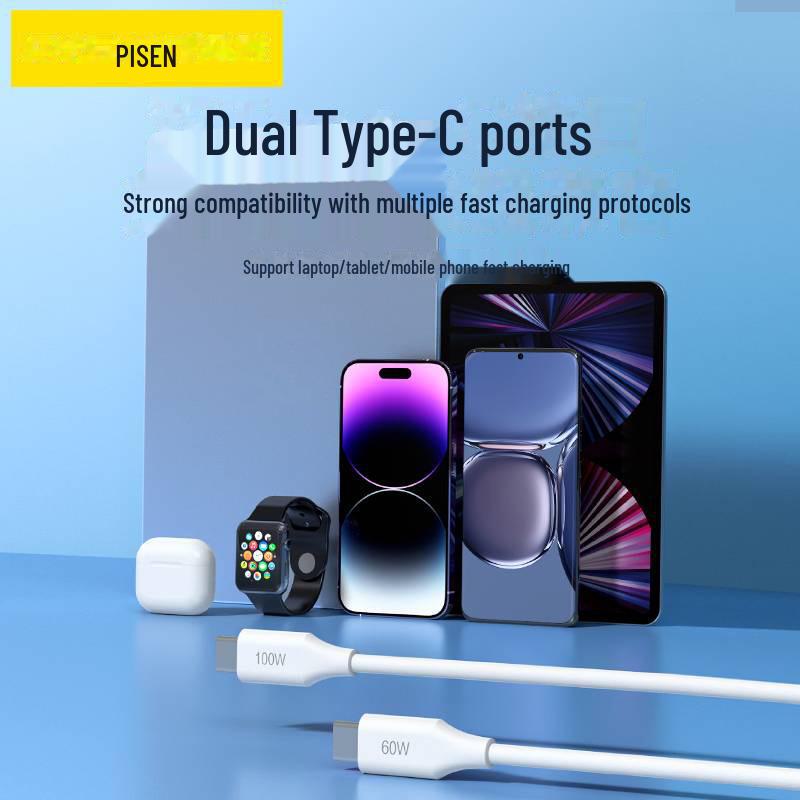 PISEN Кабель для быстрой зарядки PD с двумя разъемами Type-C для автомобиля и мобильного телефона