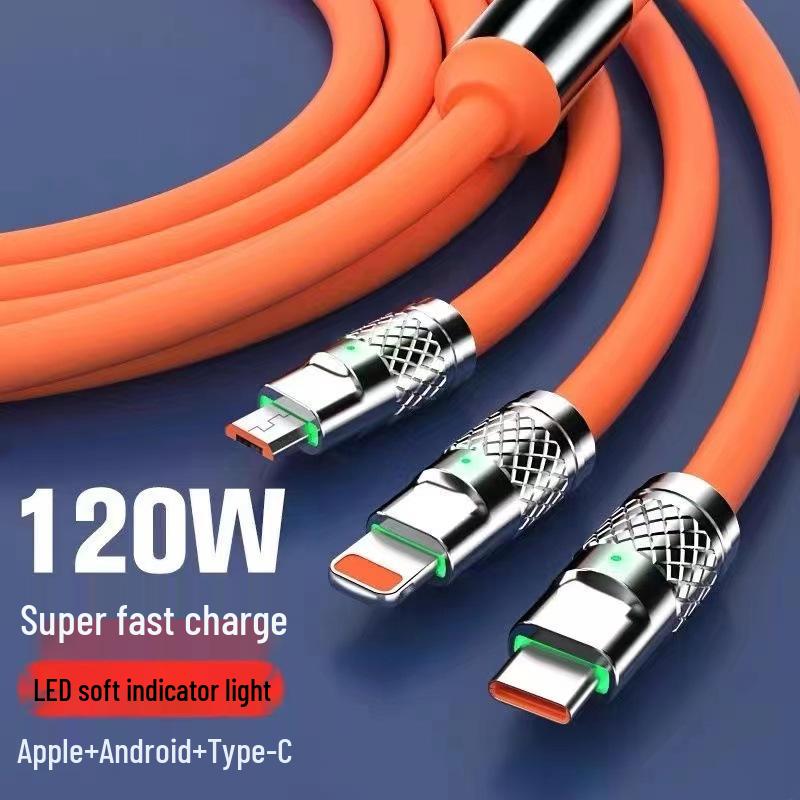 Быстрый 3-в-1 кабель для зарядки 66 Вт со сплавом цинка для устройств Apple, Huawei и Android