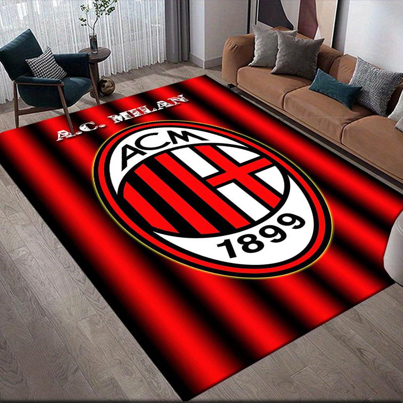 AC Milan logo Flannel Printed Carpet, Home Sofa Decoration for Living Room & Bedroom, Non‑Slip Play Flannel Floor Mat for Game Room