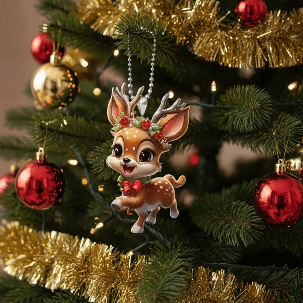 New 2D Flat Christmas Elk Hanging Pendant Acrylic Elk Model Car Rearview Mirror Pendant Xmas Tree Hanging Ornament Navidad Decor