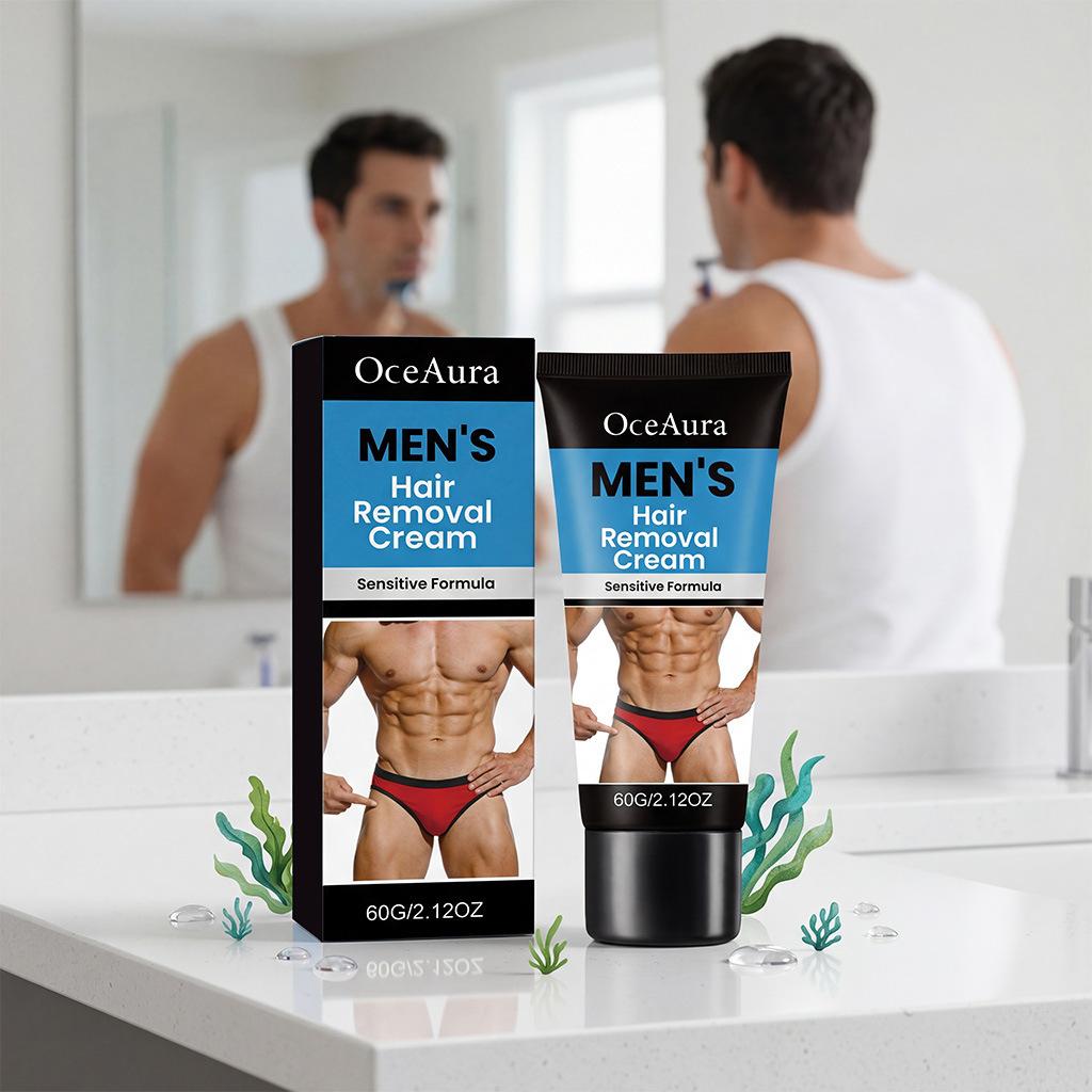 OCEAURA Men's Body Hair Care Cream - Cleanse Skin Soften Fuzzy Hair Moisturizing Smooth Body Care Cream Gentle Formula for Full Body 150ml