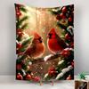 Two Red Cardinal Birds On Snowy Branch Christmas Ornaments Pine Warm Wall Tapestry Holiday Decor Living Room Gift