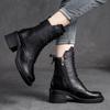 Winter Boots Genuine Leather Women Shoes Plush Warm Round Toe Handmade Zip Leisure Sewing Platform Boots