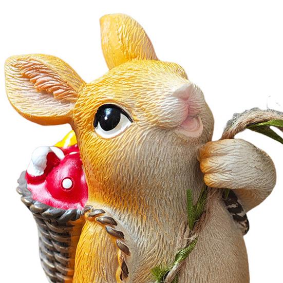 Hanging Swing Statue Resin Craft Rabbit Ornament with Imitation Rattan Rope Tree Stump Base Small Portable Home Garden Decoration