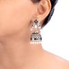 Brass Silver Oxidised Plating Rangabati Pink Embellishments Jhumka Earrings with Pearl Beads for Women and Girls