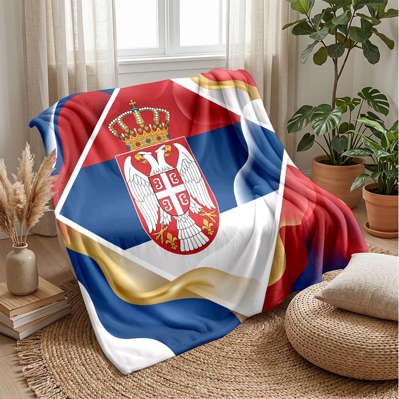 Serbia Printed Flannel Blanket Skin Friendly Warm Decorative Throw for Indoor Couch Bed Daily Use