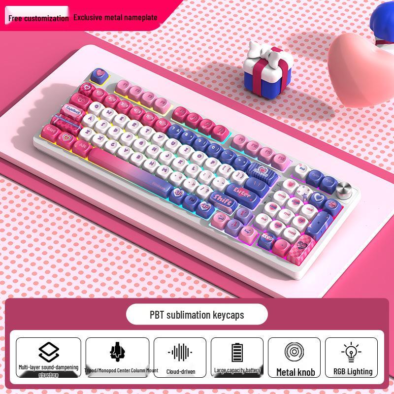 98-клавишная RGB беспроводная Bluetooth механическая клавиатура с тройным режимом - Игровая, для киберспорта и офиса, с настраиваемым экраном