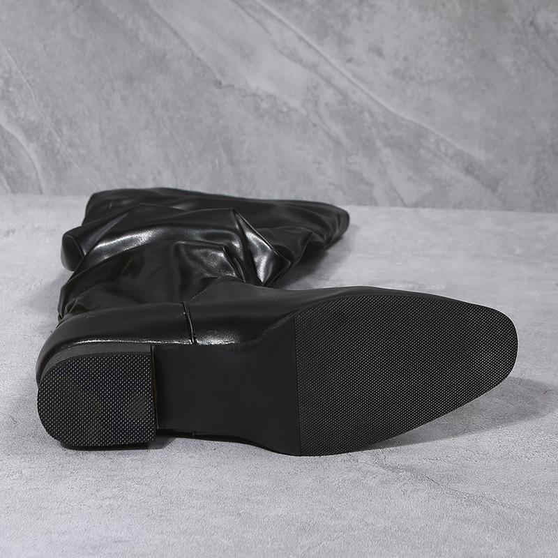 Осенне-зимние женские кожаные ботинки с квадратным верхом и высоким каблуком на толстом каблуке, повседневные женские рыцарские сапоги с рюшами