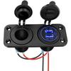 QC3.0 Auto Socket Lighter Outlet Splitter with Touch Switch,12V USB Charger Waterproof Power Socket Adapter DIY Kit with Blue LED Dual USB Ports