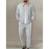 Men's European Style Waffle Knit Casual Sports Suit with Long Sleeve Jacket