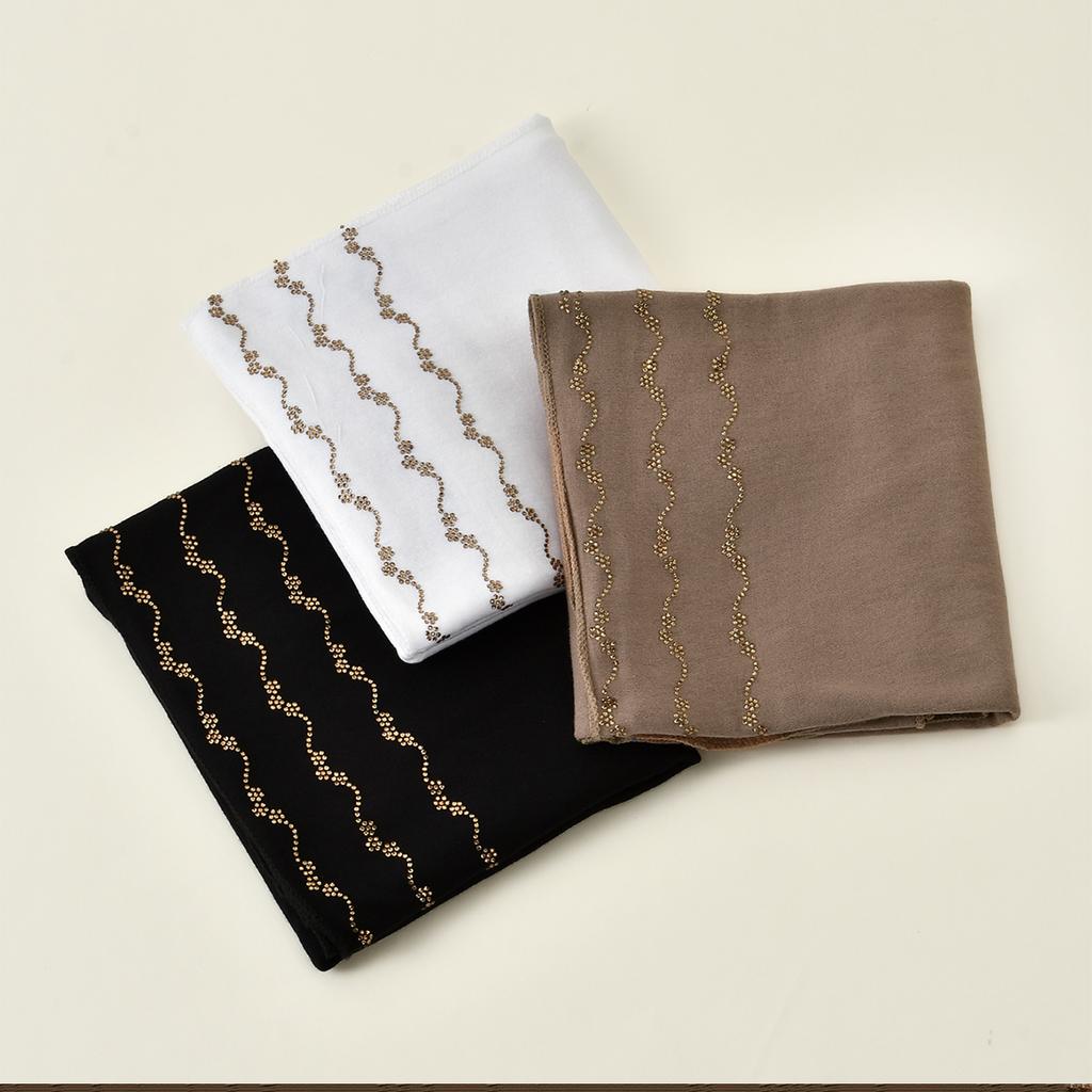 Мусульманский трикотажный хиджаб шарф с мерцающей отделкой из страз головной платок женский премиальный хлопковый трикотажный шаль роскошный дизайн тюрбан однотонные обертывания