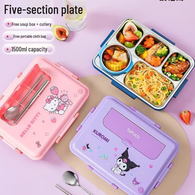 Tafuco Sanrio Kuromi Ланч-бокс из нержавеющей стали 316 с 5 отделениями