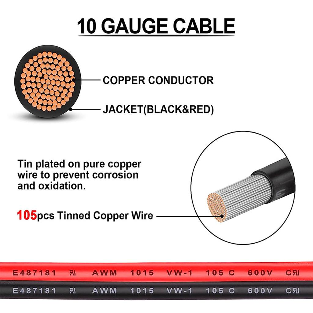 Двойной положительный/отрицательный держатель предохранителя в стиле ATC, провод 10AWG с кольцевыми клеммами и разъемами 45A для транспортных средств 2 фута/60 см