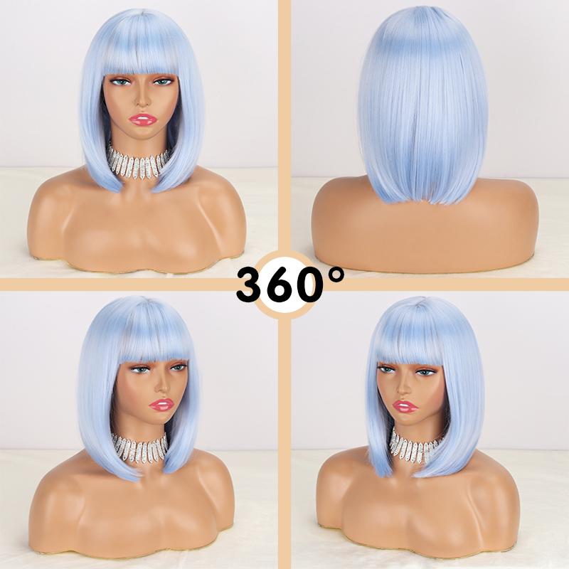 LISI HAIR Короткий прямой парик Боб светло-голубого цвета с челкой из синтетического волокна для косплея, светлый цвет, женский модный парик до плеч, парик Боб