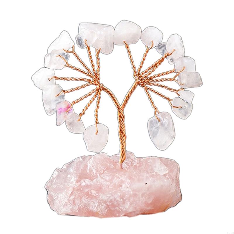 62KD Unique Crystal Sculpture Handmade Crystal Money Tree for Good Luck Wealth Health Figurine OnNatural Stone Base