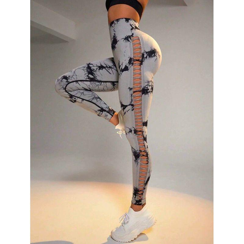 Fashion Sexy Slimming Hollow High Waist Tie Dye Yoga Pants
