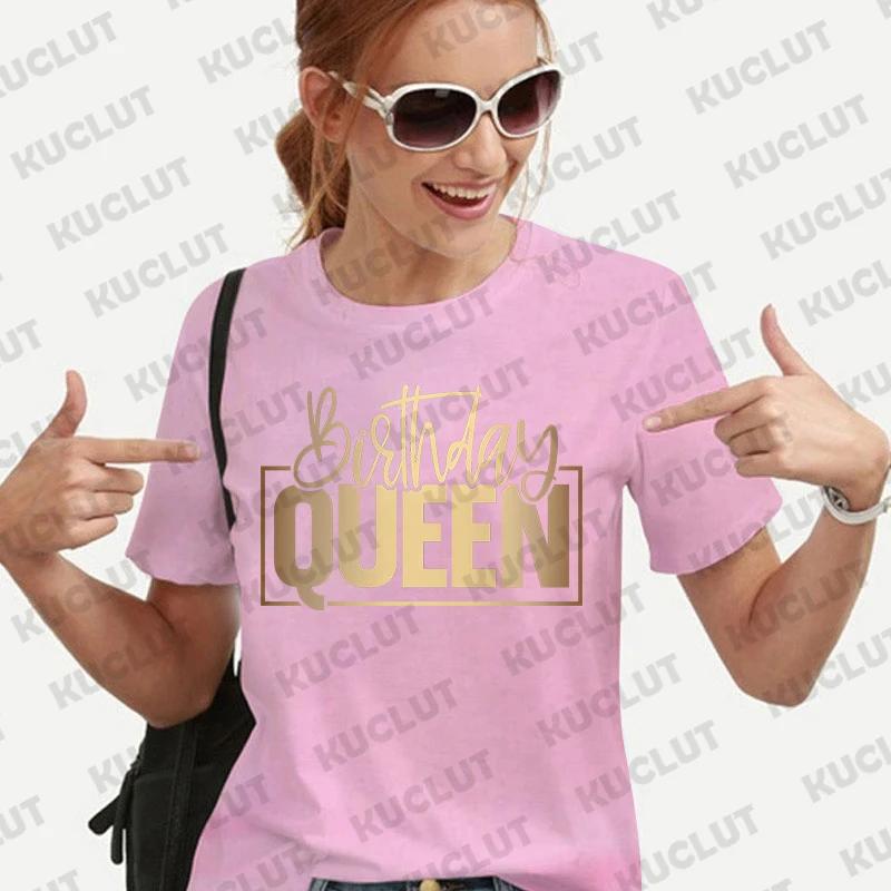 Birthday Crew Women's T Shirts Girls Birthday Queen Party Fashion Hip Hop Clothing Casual Short Sleeve Summer Female Tees Tops
