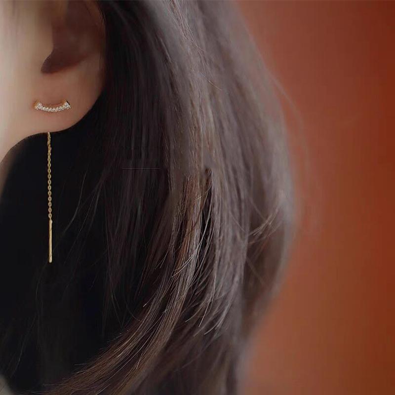 Trendy Long Wire Tassel Thread Chain Climb Star Heart Beads Pendants Drop Earrings Women'S Rhinestone  Accessories Jewelry