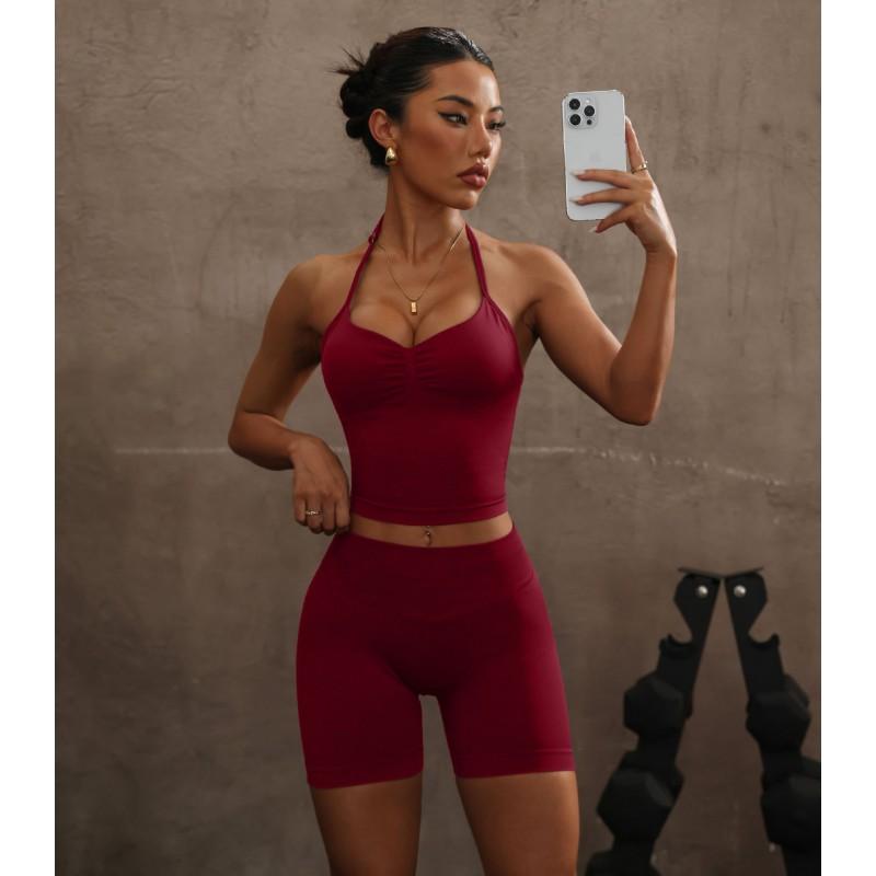 Womens Yoga Set With Built-in Bra Pad Backless Tank Top High-Waisted Leggings Quick-Dry Stretch Sportswear Gym Pilates