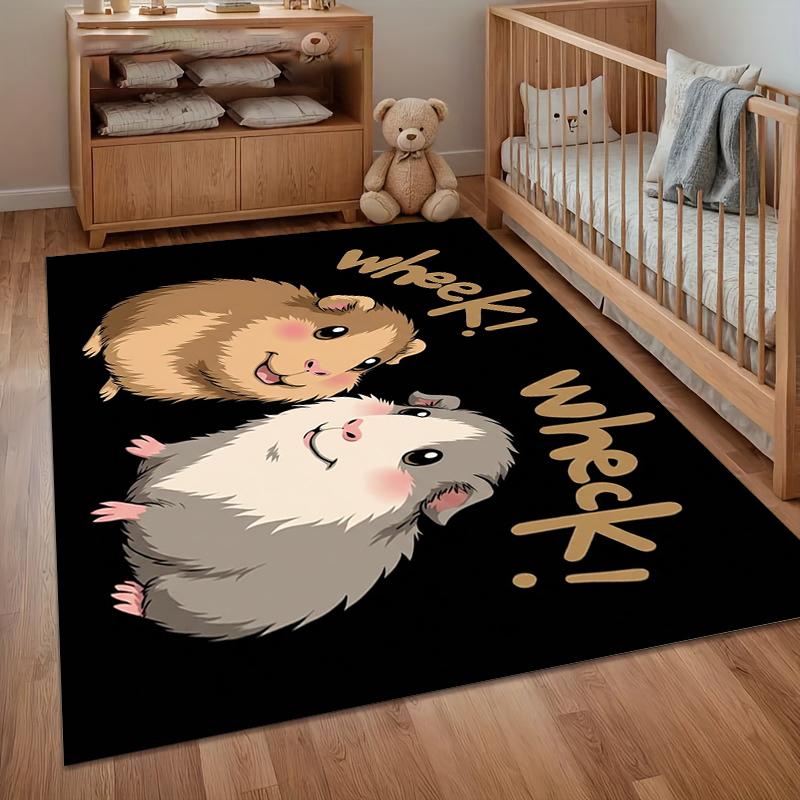 Cute Guinea Pig Wheek Area Rug Cartoon Pet Design Soft and Washable Floor Carpet Non Slip Accent Rug for Kids Bedroom Playroom
