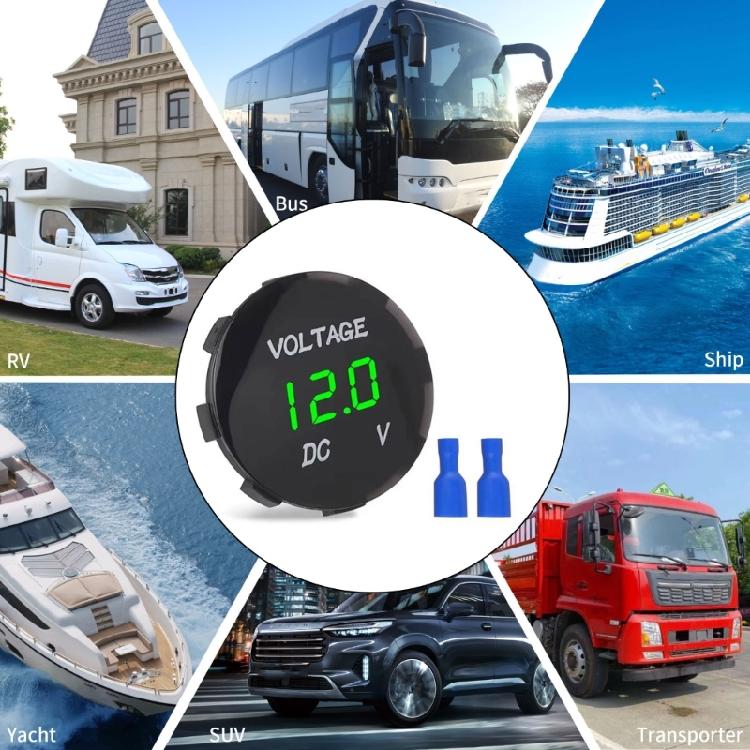 Round Panel Digital Meter with LED Display, 3-30V Battery Reader for 12V 24V Motorcycle Car Boat Equipment Use