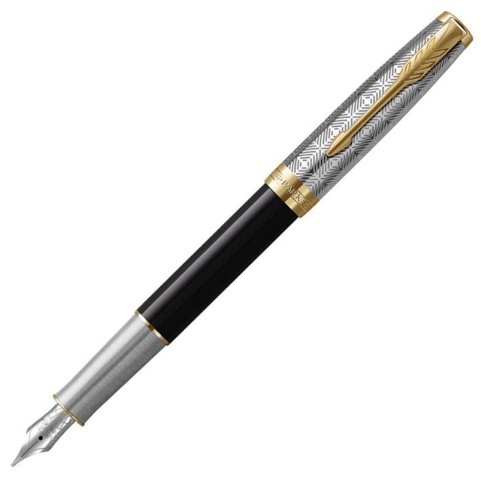 PARKER Sonnet Premium Fountain Pen, Metal & Black GT, Fine Point, 18K Nib, Gift Box, 2119784