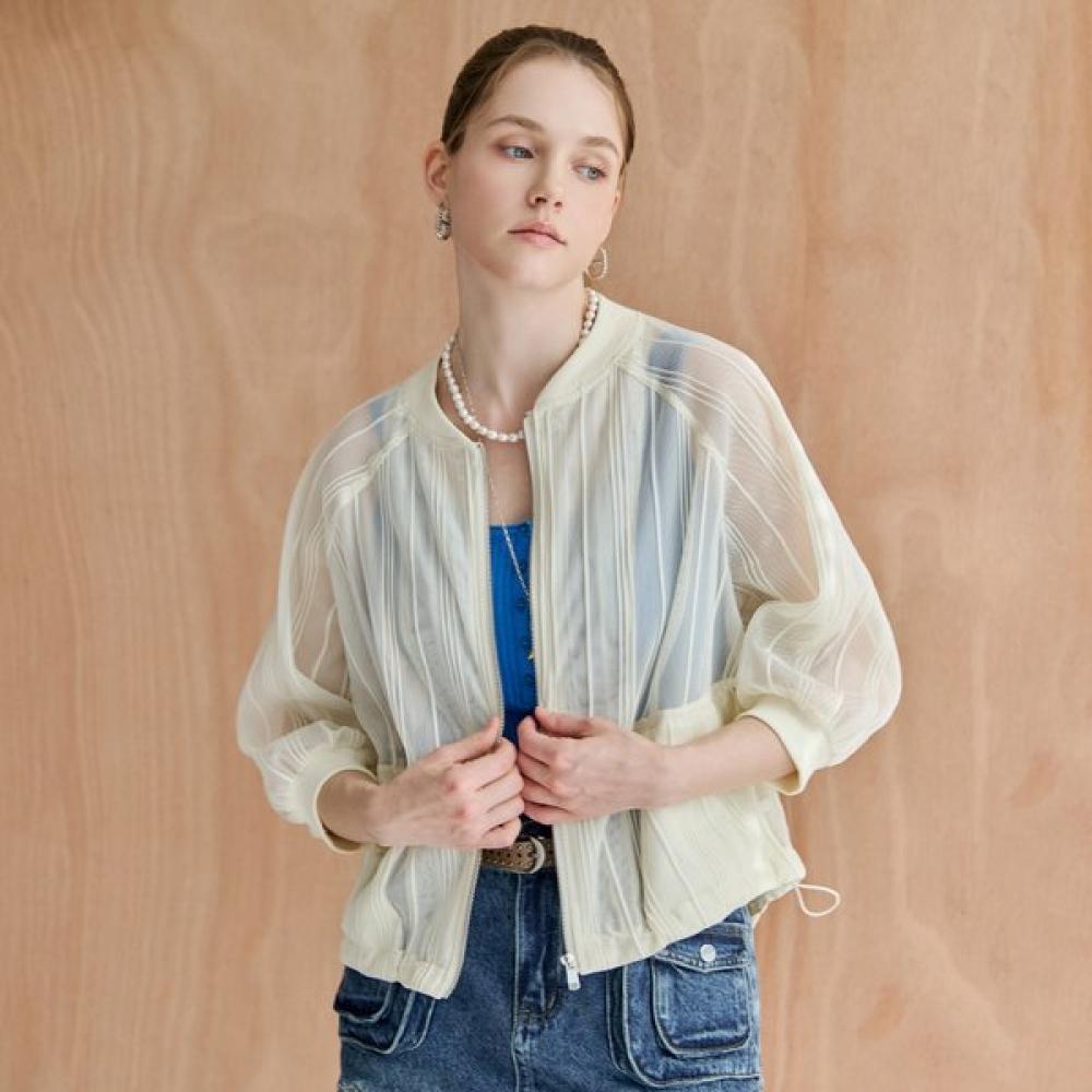 Maxza Sheer Mesh Stripe Blouson Jumper Blue Zf08qj002nh