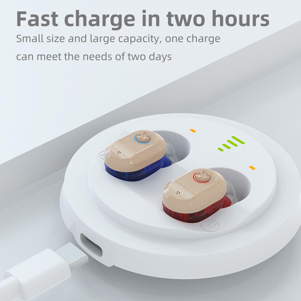 Слуховой аппарат TWS с цифровым дисплеем: Портативный внутриушной усилитель звука для пожилых людей с зарядным чехлом.