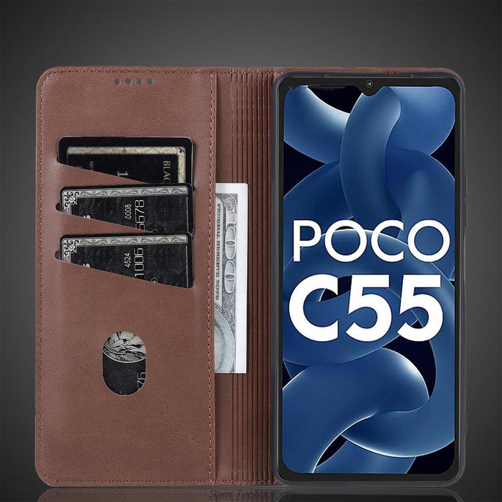Роскошный магнитный адсорбционный кожаный чехол для Xiaomi POCOPHONE POCO C55 Flip Cover Защитный чехол Capa Fundas Coque