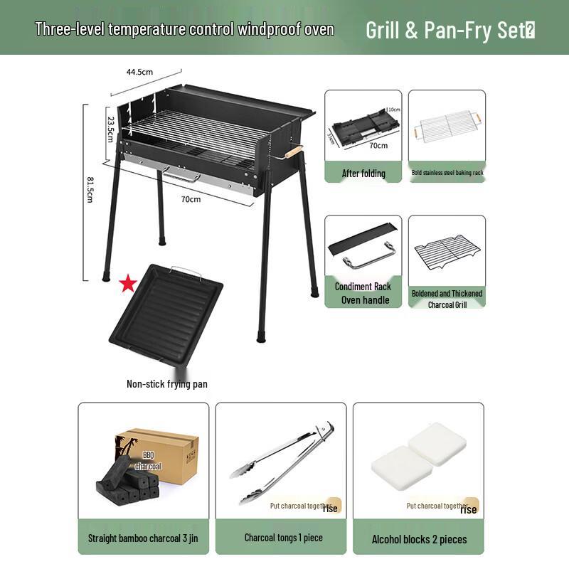 Portable Outdoor Charcoal BBQ Grill with Camping Stove