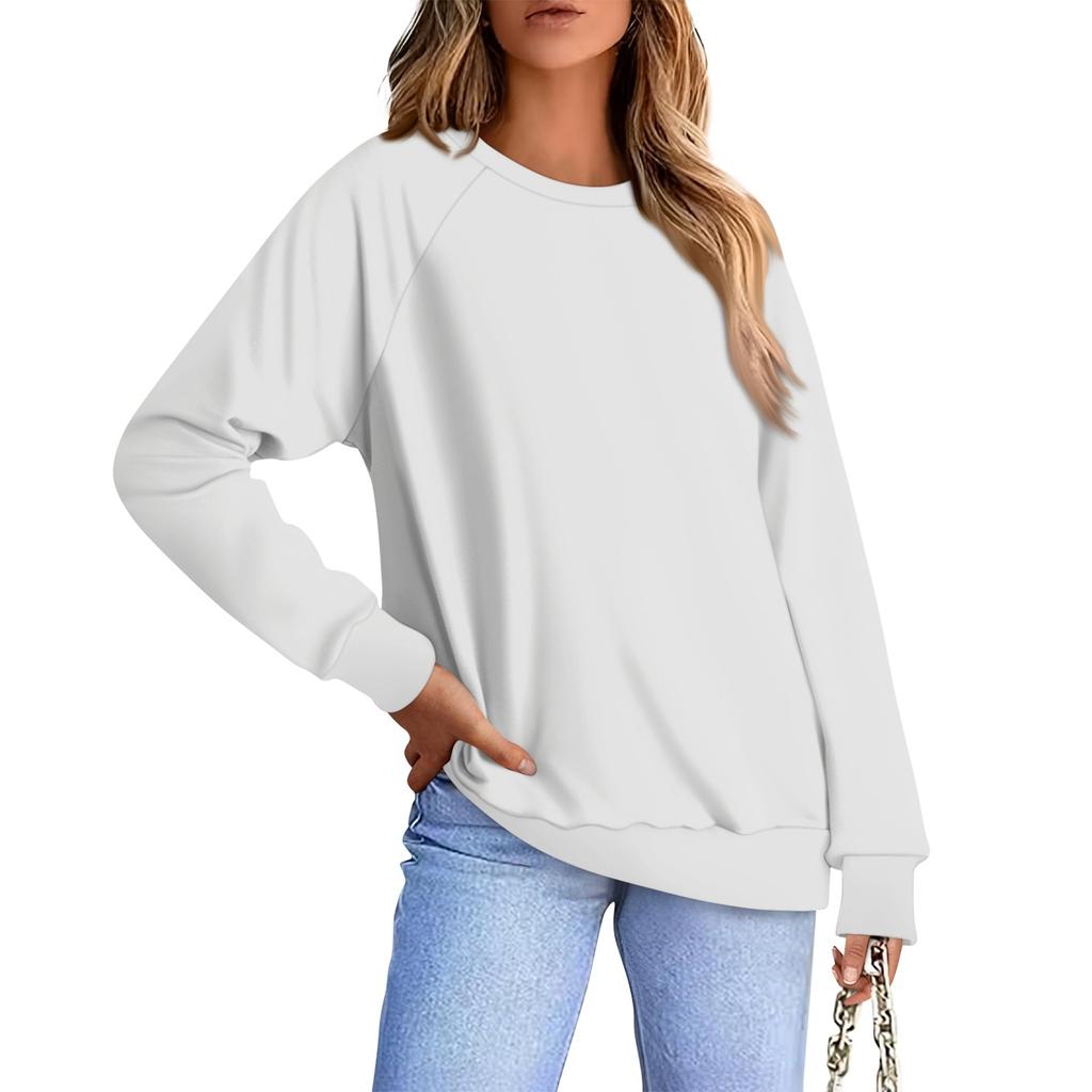 Женская повседневная модная однотонная блузка с длинным рукавом и круглым вырезом с рукавом реглан