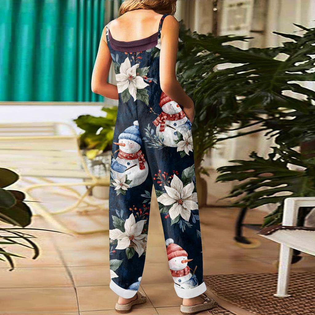 Women's Jumpsuit  Print Casual Loose Vintage Shoulder Strap Cotton Linen