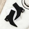 Autumn And Winter Fashion Black Pointed Breathable Coarse Heel Women'S Boots For Height Increase And Slimming Short Leg Boots