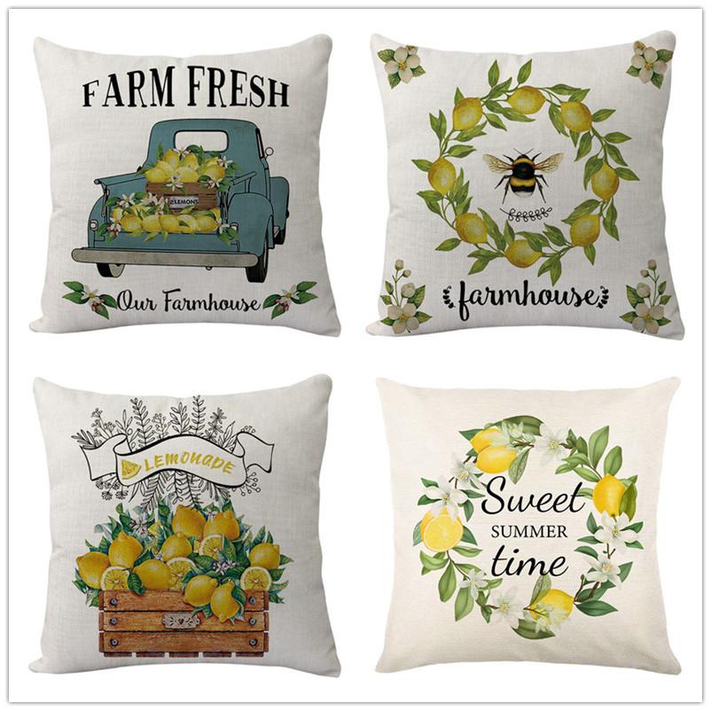 Pillow Cover Nordic Ins Pillow Summer Yellow Lemon Square Print Pillow Cover Cushion