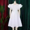 YYFS Женские модные летние весенние однотонные повседневные платья с v-образным вырезом и короткими рукавами и высокой талией