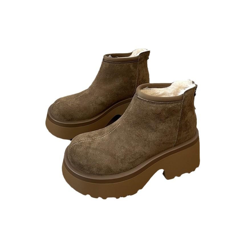 Зимние бархатные сапоги Muffin 2024, теплые, с застежкой-молнией сзади, с круглым носком, утолщенные, короткие, женские, ретро, на платформе, хлопковые туфли