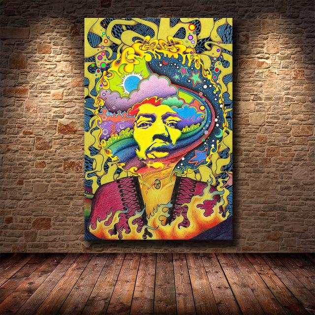 Famous Rock Star Jimi Hendrix Creative Poster Canvas Painting HD Printing Decorative Painting Living Room Decoration