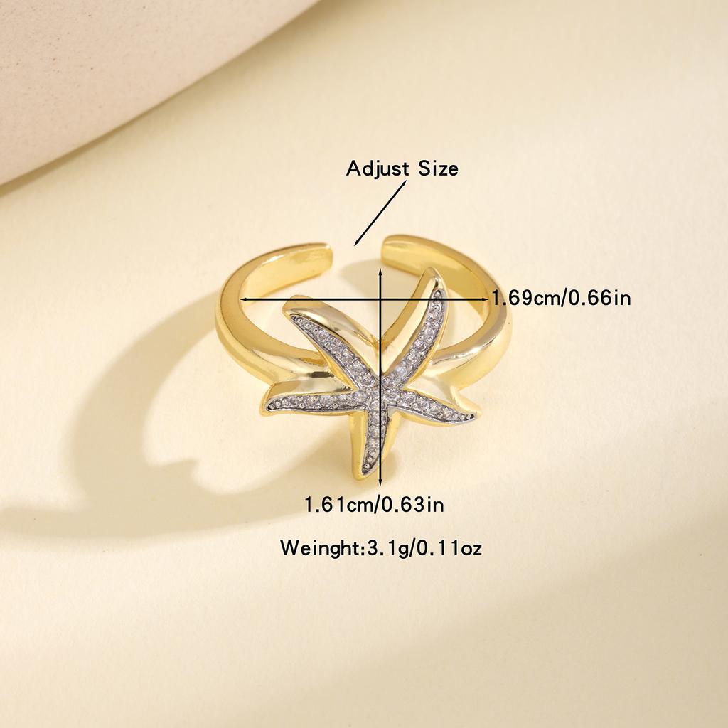 Nidin Trendy Two-Tone Plating Conch Shell Starfish Open Ring Adjustable For Women Minimalist Design Fashion Beach Jewelry Gifts
