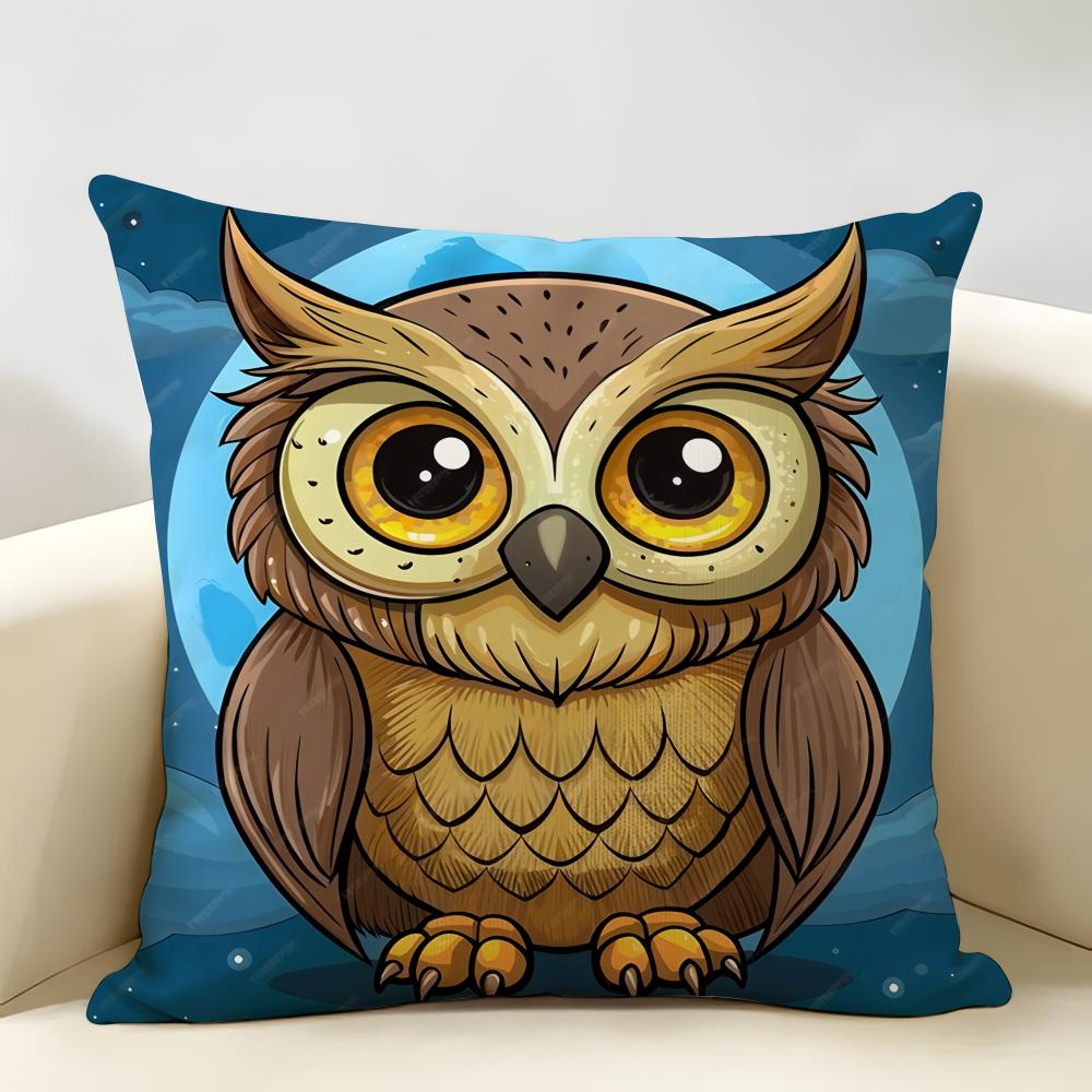 Vintage Owl Pattern Cushion Cover Natural Linen Organic Fabric DoubleSided Printing Room Sofa Decor Pillow Case