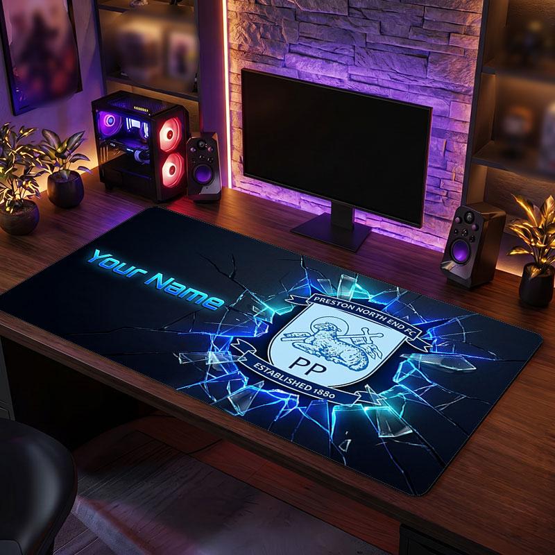 Preston North End Custom Large Mouse Pad, Personalized Name Text Print, Football Logo Non‑Slip Desk Mat Gaming Gift