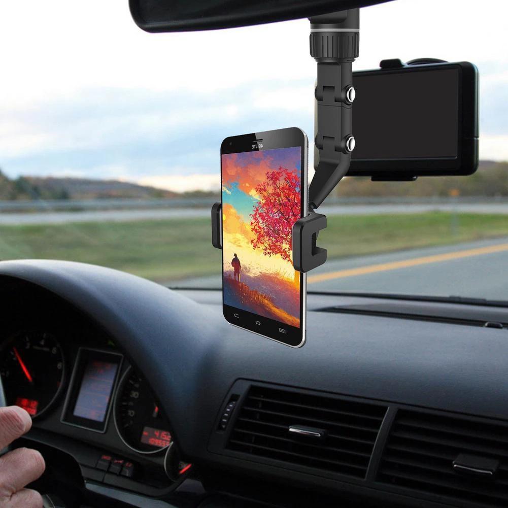 Автомобильный держатель для телефона с зеркалом заднего вида на 360 ° для телефона 4,0-6,1 дюйма, кронштейн с GPS-навигацией, держатель для телефона, подставка, регулируемая поддержка