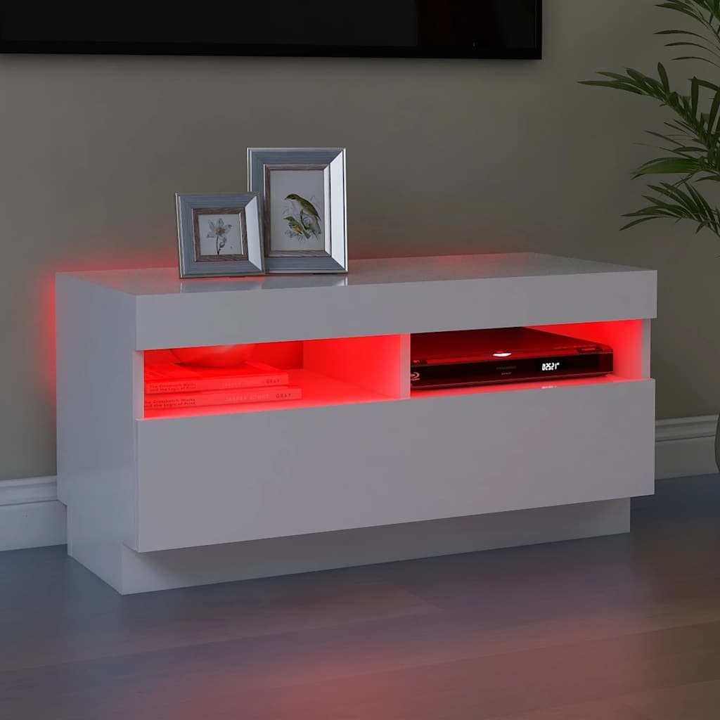 Vidaxl Szafka Pod Tv Z Oświetleniem Led, Biała, 80X35X40 Cm