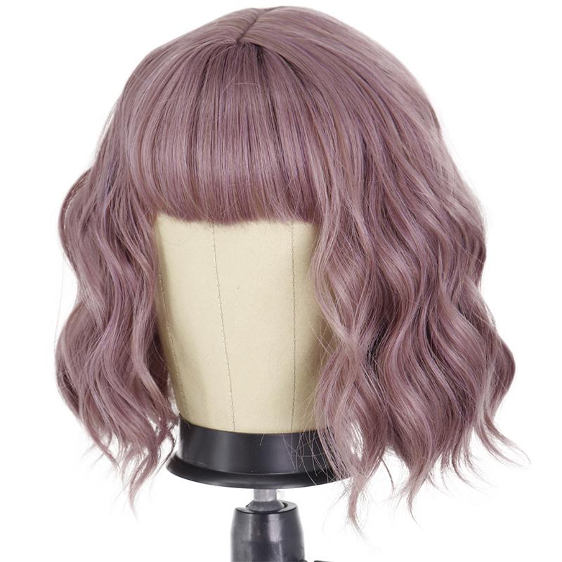 XINRAN Женский модный короткий волнистый парик с челкой, винно-красный волнистый парик, разноцветные парики из синтетического волокна для женщин