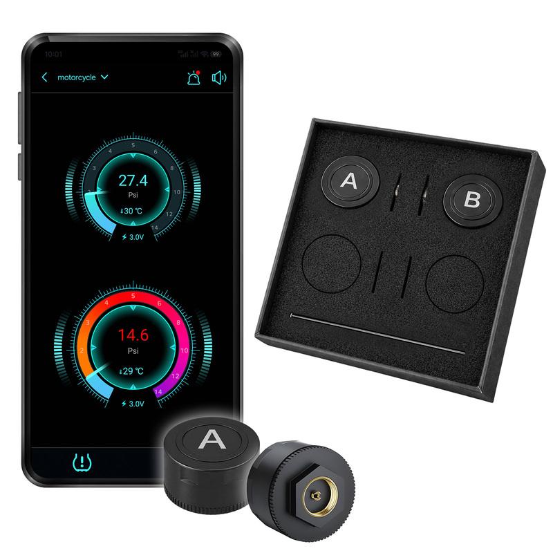 Motorcycle TPMS, Bluetooth 5.0 APP Real-Time Pressure & Temperature Alarm, IP67 Waterproof for Motorbike Scooter ATV