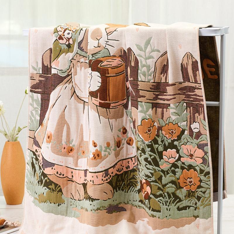 80x160 см Милое мультяшное чистое хлопковое марлевое банное полотенце, жаккардовый рисунок с животными, супер впитывающее, мягкое, удобное, большое полотенце для домашнего использования в любое время года
