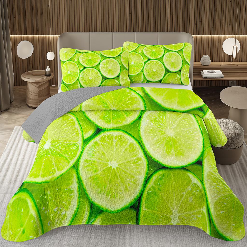 Лимонный Набор Покрывал Твин Квин Кинг Оранжевое Стеганое Покрывало 2/3 шт Летний Набор Постельного Белья с Тропическими Фруктами Ботаническая Тема Домашний Декор