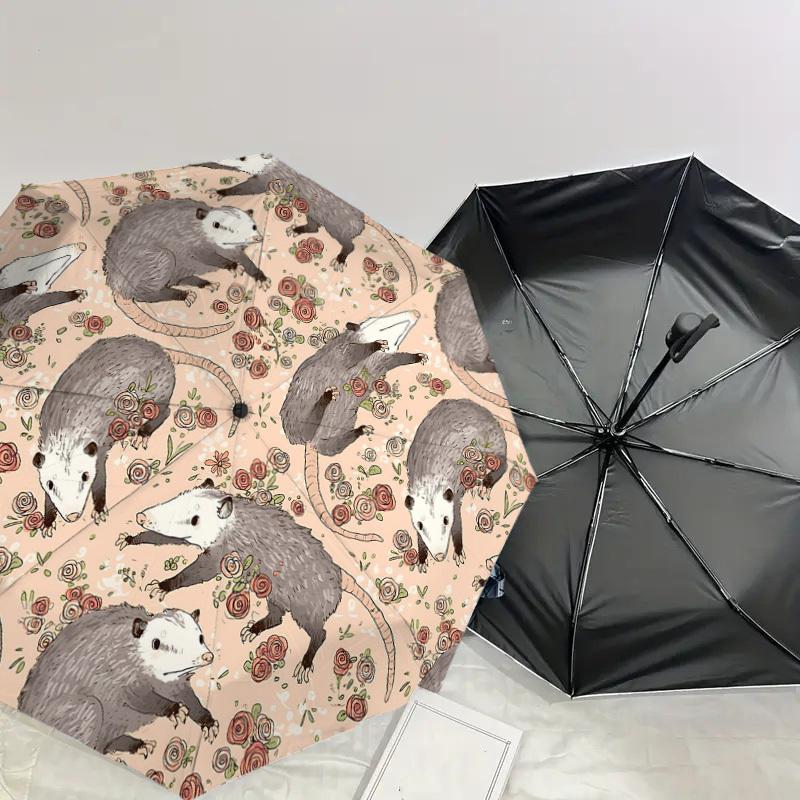 1PC Possums Flowers Umbrella-8-Rib Reinforced Portable Folding Travel Suitable for All Seasons Outdoor Daily Use  -J0418