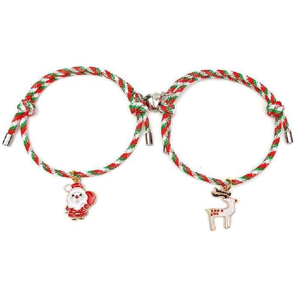 2pcs Cute Cartoon Matching Christmas Bracelets Set Adjustable Colorful Matching Couple Gifts Bracelets Jewelry