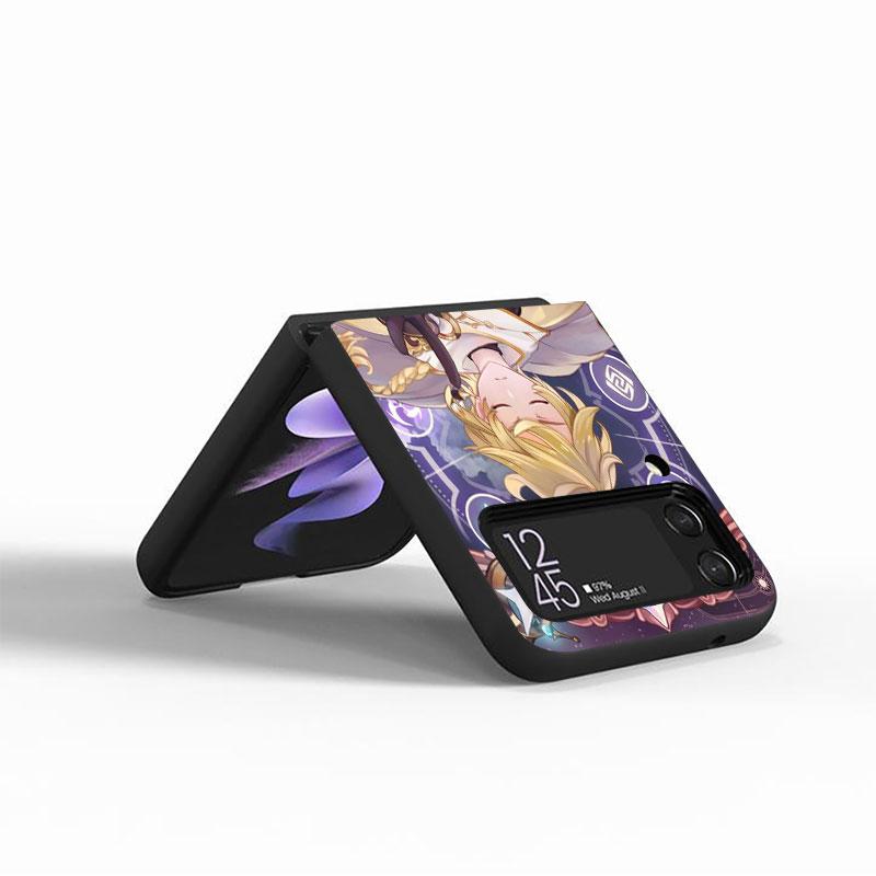 Case For Samsung Galaxy Zflip3 Z Flip 3 5g Zflip Z Flip 4 Flip3 Flip4 Genshin Impact Anime Cute Cover Black Cases Bumper