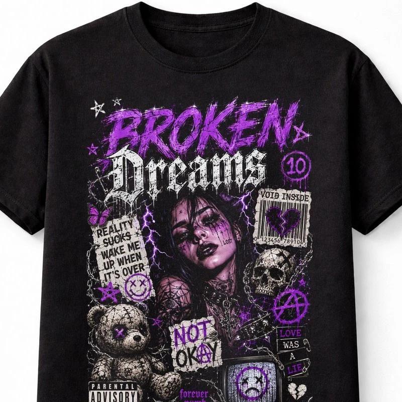 Broken Dreams Emo Goth Y2K Maximalist Graphic Unisex TShirt